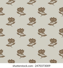 Japanese Classic Flower Leaf Vector Seamless Pattern