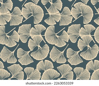 Japanese Classic Ginkgo Leaf Vector Seamless Pattern