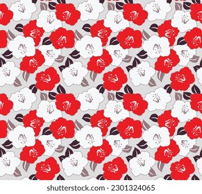 Japanese Classic Red Flower Leaf Motif Vector Seamless Pattern