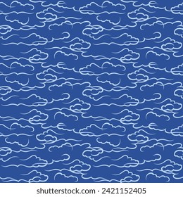 Japanese Cloud Art Line Vector Seamless Pattern