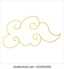 Japanese cloud in chinese style with gold stroke isolated on white background, lunar new year element in cartoon style