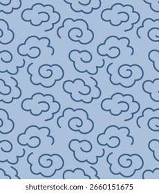 Japanese Cloud Curl Line Vector Seamless Pattern
