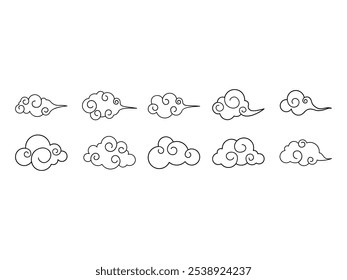 japanese cloud line art Element Set