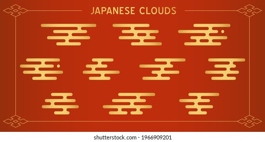 Japanese cloud modern geometry gold pattern. Chinese oriental style minimal design. Traditional isolated haze motif. Abstract flat kimono background for  textile, paper, wallpaper, scrapbooking. 