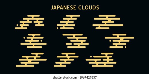 Japanese cloud modern geometry gold pattern. Chinese oriental style minimal design. Traditional isolated haze motif. Abstract flat kimono background for  textile, paper, wallpaper, scrapbooking. 