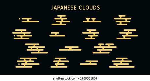 Japanese cloud modern geometry gold pattern. Chinese oriental style minimal design. Traditional isolated haze motif. Abstract flat kimono background for  textile, paper, wallpaper, scrapbooking. 