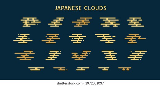 Japanese cloud modern geometry gold pattern. Chinese oriental style minimal design. Traditional isolated haze motif. Abstract flat kimono background for  textile, paper, wallpaper, scrapbooking. 