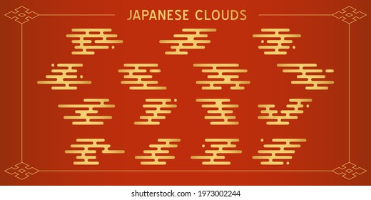 Japanese cloud modern geometry gold pattern. Chinese oriental style minimal design. Traditional isolated haze motif. Abstract flat kimono background for  textile, paper, wallpaper, scrapbooking. 