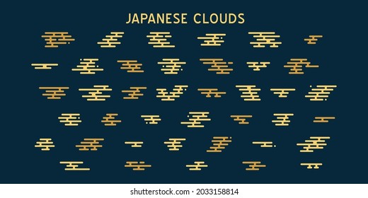 Japanese cloud modern geometry gold pattern. Chinese oriental style minimal design. Traditional isolated haze motif. Abstract flat kimono background for  textile, paper, wallpaper, scrapbooking. 