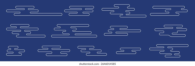 Japanese cloud motif. Asian clouds. Chinese and Japanese style. Traditional oriental. Chinese ornament background for designer prints. Blue.