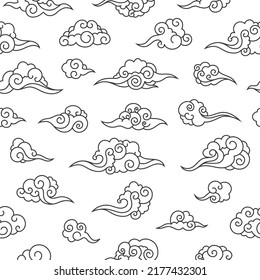 Japanese cloud pattern. Seamless print of traditional oriental cloud festive decoration art. Vector Chinese Korean Thai curly doodle clouds texture of decorative asia curly cloudy motif illustration