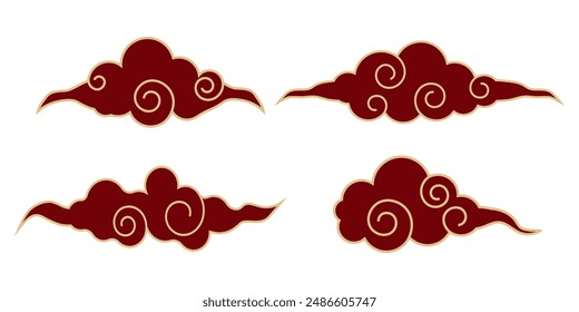 Japanese cloud set, asian traditional wavy curly ornament. China ornament, eastern decoration doodle, line. Clouds flow with the wind in the sky .