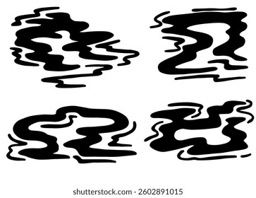 Japanese cloud vector for tattoo style on isolated background. Set of illustrations of clouds, waves, water and mysterious smoke.