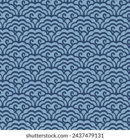 Japanese Cloud Wave Vector Seamless Pattern