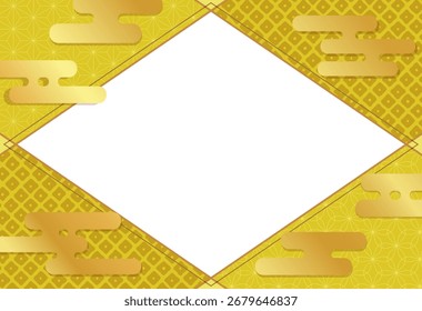 Japanese Clouds with Gold Traditional Pattern, Diamond Copy Space Background Illustration