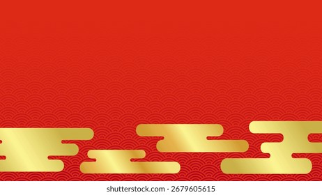 Nubes japonesas y patrón tradicional, ilustración de fondo de oro