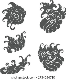 Japanese clouds vector illustration set for tattoo or background design.chinese clouds vector.