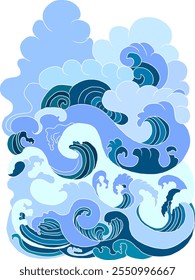 Japanese clouds vector illustration set for tattoo or background design.chinese clouds vector.water splash.wave for element.