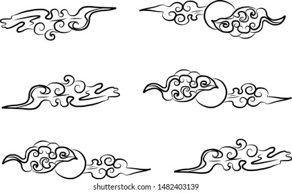 Japanese clouds vector on isolated background.