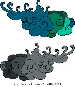 Japanese clouds vector for tattoo style on isolated background.Chinese clouds and wave illustration set.