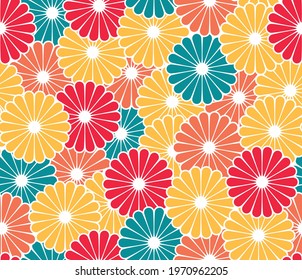 Japanese Colorful Blossom Vector Seamless Pattern