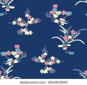Japanese Colorful Bouquet Vector Seamless Pattern