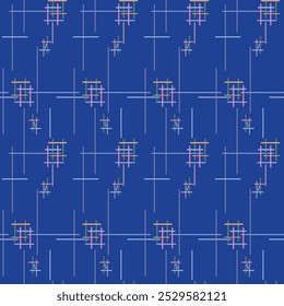 Japanese Colorful Cross Rectangle Vector Seamless Pattern
