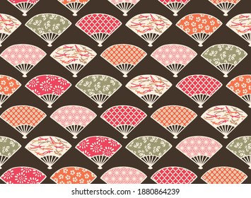 Japanese Colorful Fan Vector Seamless Pattern