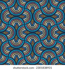 Japanese Colorful Feather Cross Wave Vector Seamless Pattern
