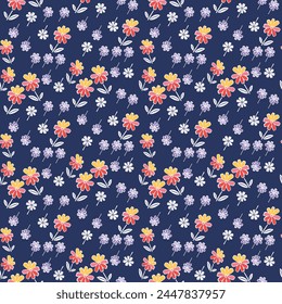 Japanese Colorful Flower Fall Motif Vector Seamless Pattern
