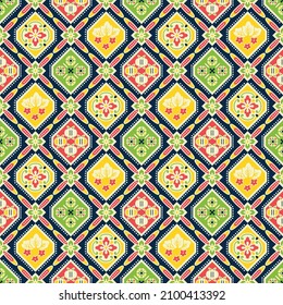 Japanese Colorful Flower Hexagon Motif Vector Seamless Pattern