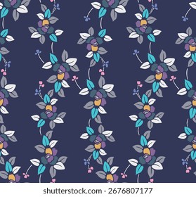Japanese Colorful Flower Ivy Vector Seamless Pattern