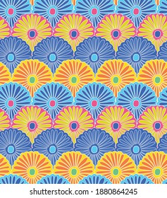 Japanese Colorful Flower Vector Seamless Pattern