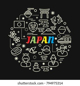 japanese colorful gradient with line icons set, vector editable stroke
