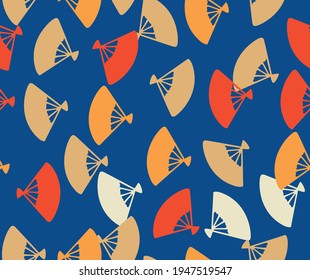 Japanese Colorful Hand Fan Vector Seamless Pattern