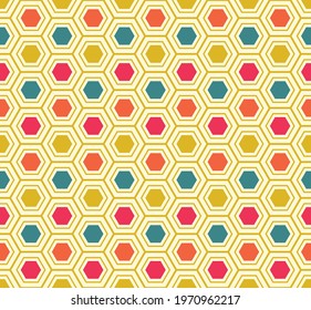 Japanese Colorful Honeycomb Vector Seamless Pattern