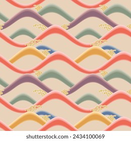 Japanese Colorful Line Wave Vector Seamless Pattern