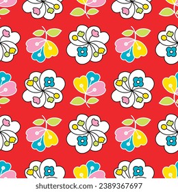Japanese Colorful Pretty Flower Motif Vector Seamless Pattern
