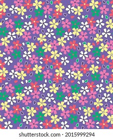 Japanese Colorful Small Flower Vector Seamless Pattern