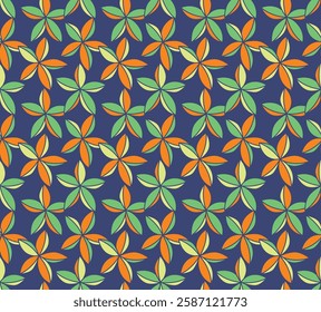 Japanese Colorful Star Flower Vector Seamless Pattern