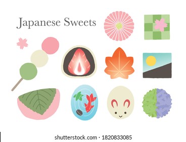Japanese  colorful sweets icons set