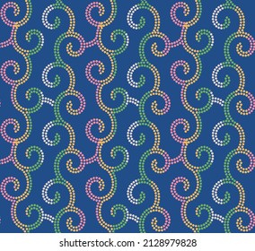 Japanese Colorful Swirl Line Branch Vector Seamless Pattern