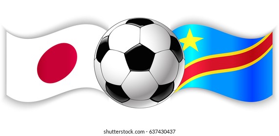 Japanese and Congolese wavy flags with football ball. Japan combined with Democratic Republic of the Congo isolated on white. Football match or international sport competition concept.