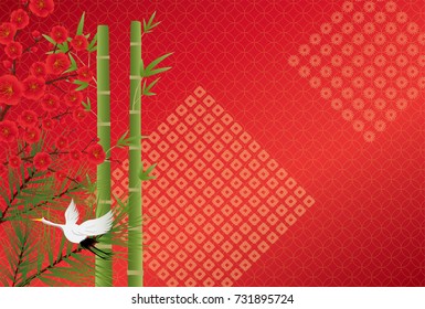 Japanese congratulations vector background of pine, bamboo and plum illustration