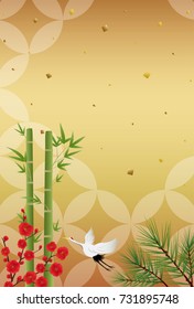 Japanese congratulations vector background of pine, bamboo and plum illustration
