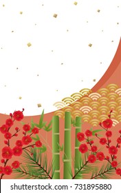 Japanese congratulations vector background of pine, bamboo and plum illustration