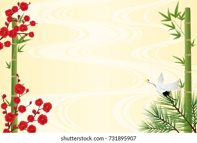 Japanese congratulations vector background of pine, bamboo and plum illustration