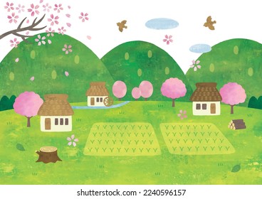 Japanese countryside landscape in spring