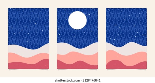 Japanese cover and background pack with wave pattern