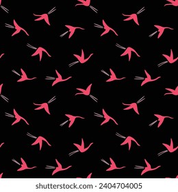 Japanese Crane Bird Fly Vector Seamless Pattern